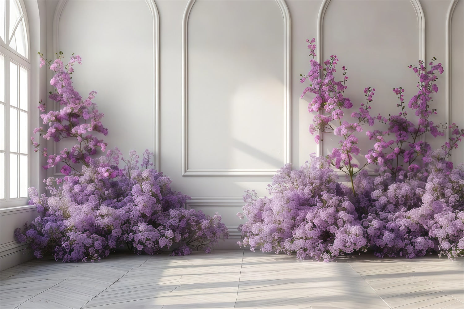 Purple Flowers Backdrop Graceful Purple Floral White Wall Backdrop GTY3-35