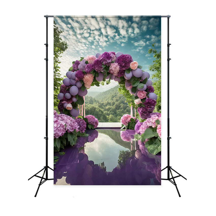 Purple Flower Backdrop Romantic Hydrangea Balloon Arch Backdrop GTY3-38