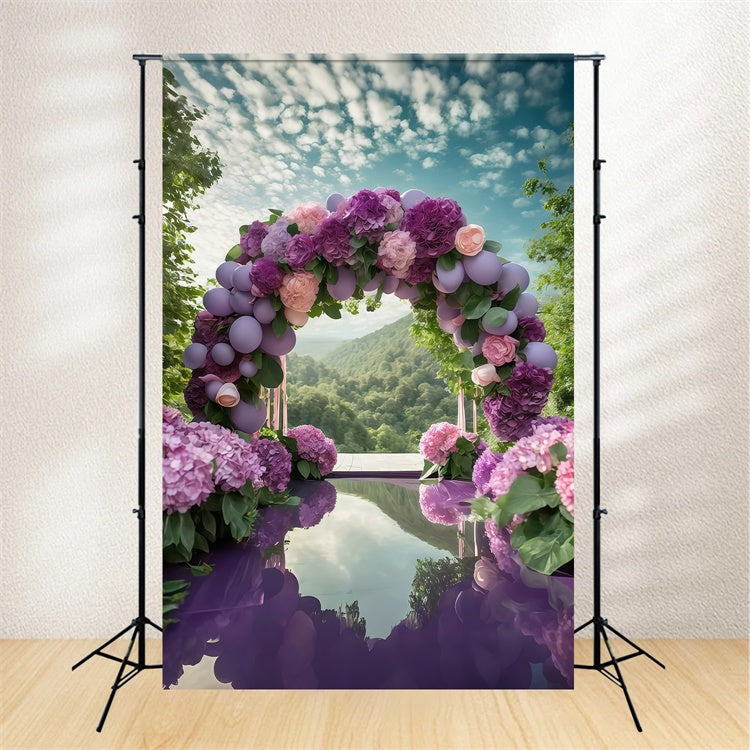 Purple Flower Backdrop Romantic Hydrangea Balloon Arch Backdrop GTY3-38