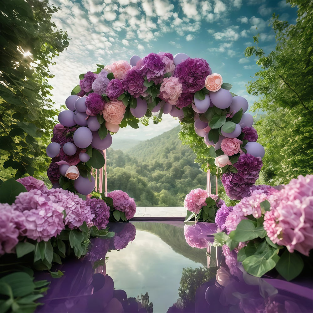 Purple Flower Backdrop Romantic Hydrangea Balloon Arch Backdrop GTY3-38