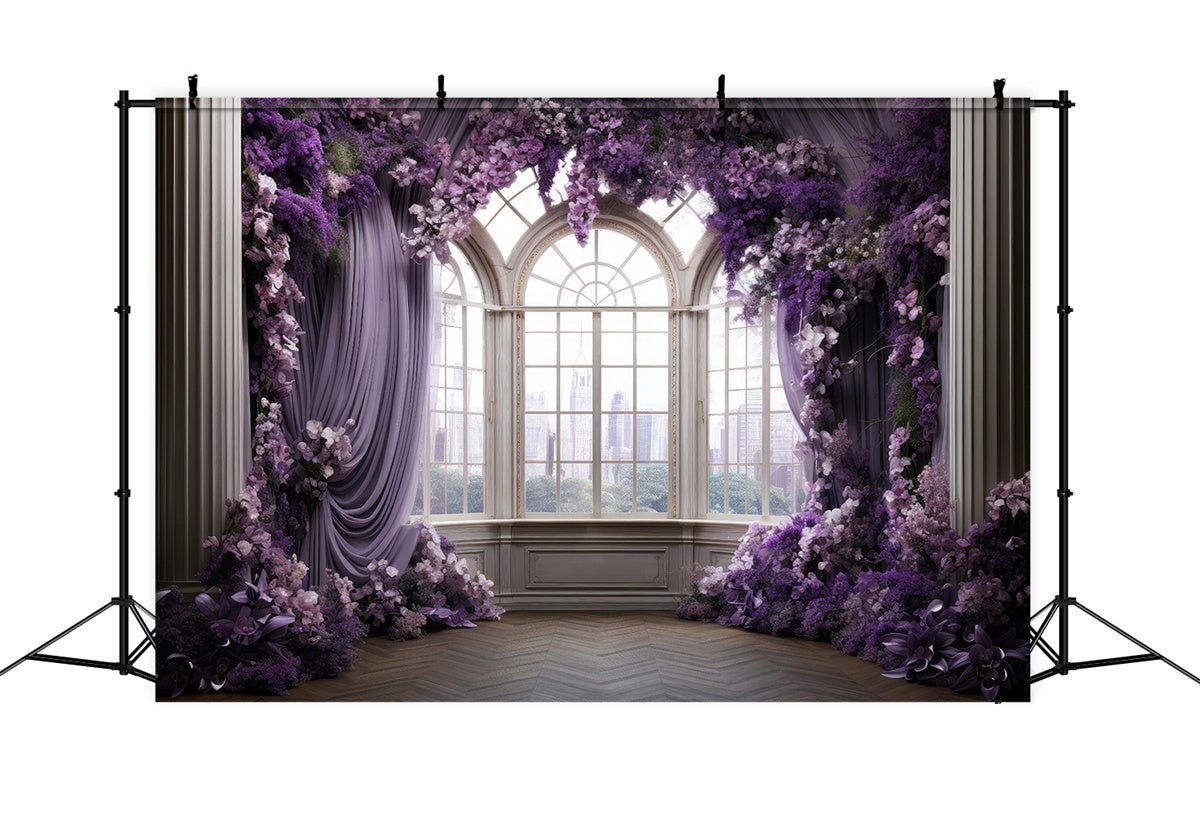 Purple Floral Backdrop Elegant Lavender Flower Window Backdrop GTY3-39