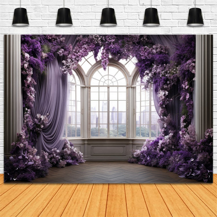 Purple Floral Backdrop Elegant Lavender Flower Window Backdrop GTY3-39