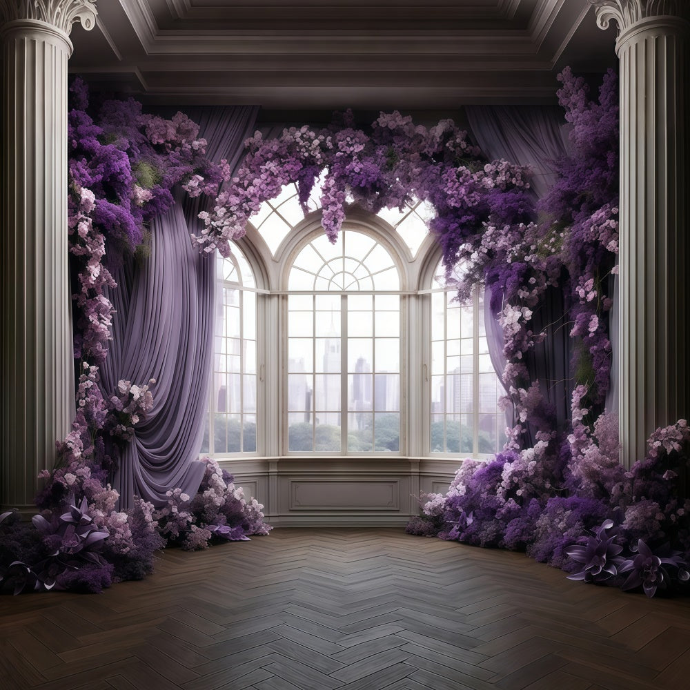 Purple Floral Backdrop Elegant Lavender Flower Window Backdrop GTY3-39