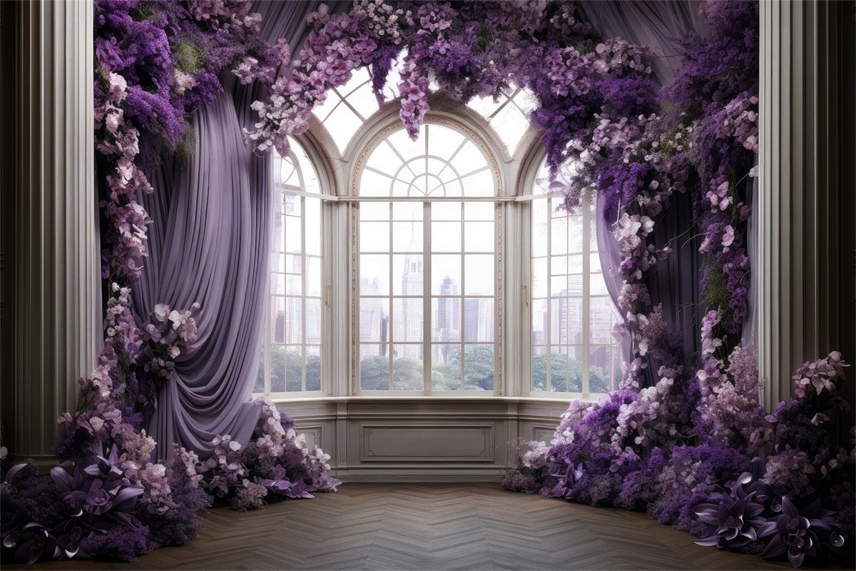 Purple Floral Backdrop Elegant Lavender Flower Window Backdrop GTY3-39