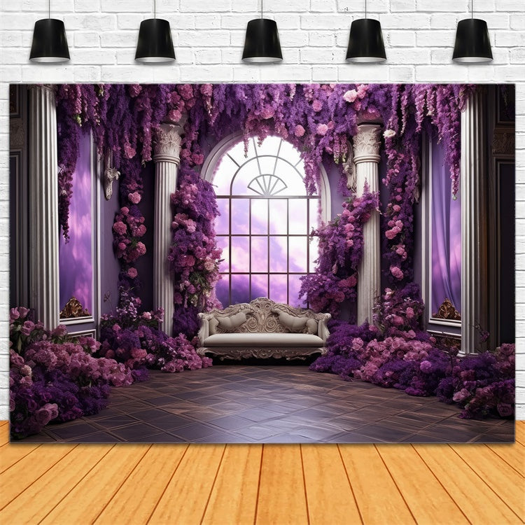 Flower Photography Backdrop Royal Violet Garden Window Backdrop GTY3-40