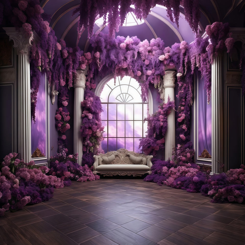 Flower Photography Backdrop Royal Violet Garden Window Backdrop GTY3-40