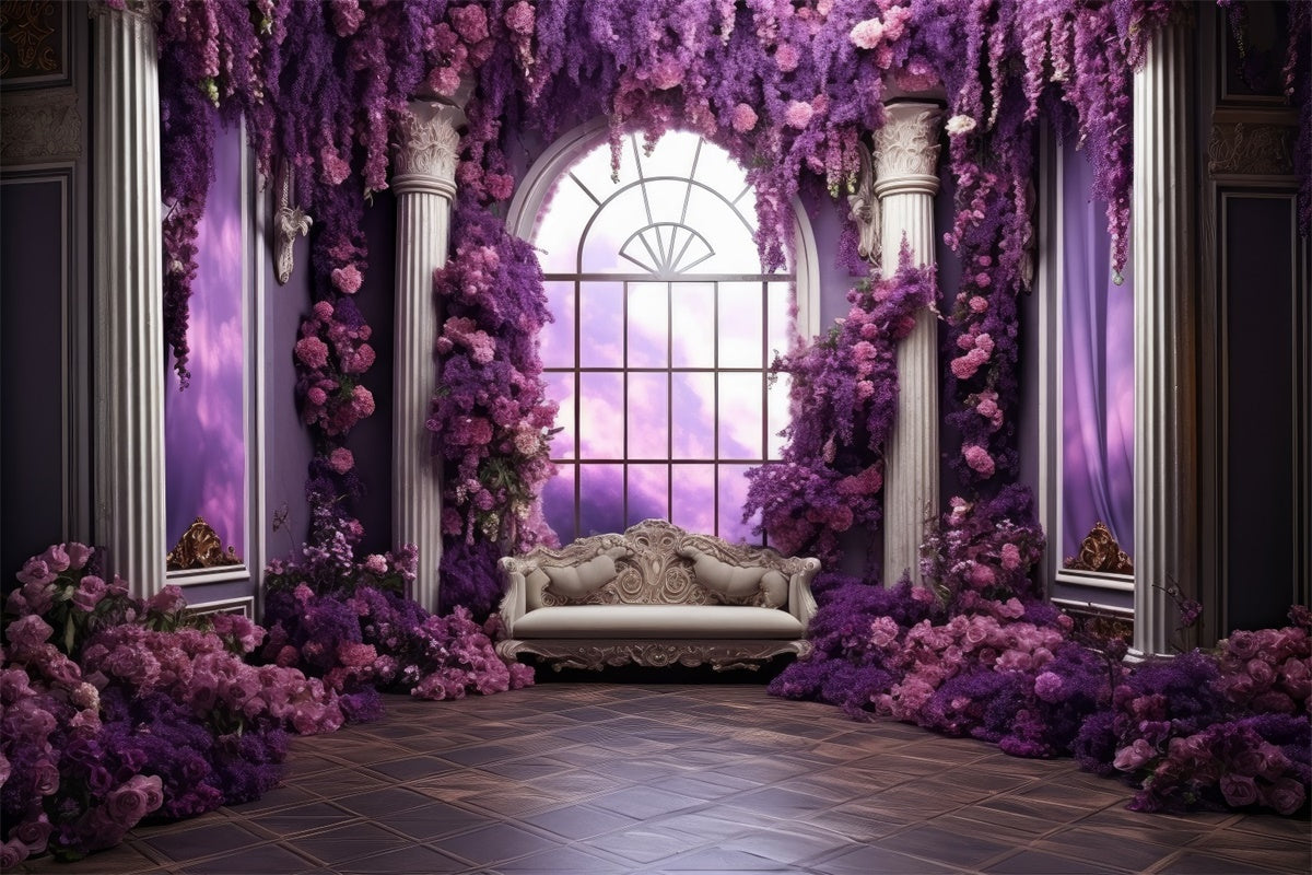 Flower Photography Backdrop Royal Violet Garden Window Backdrop GTY3-40