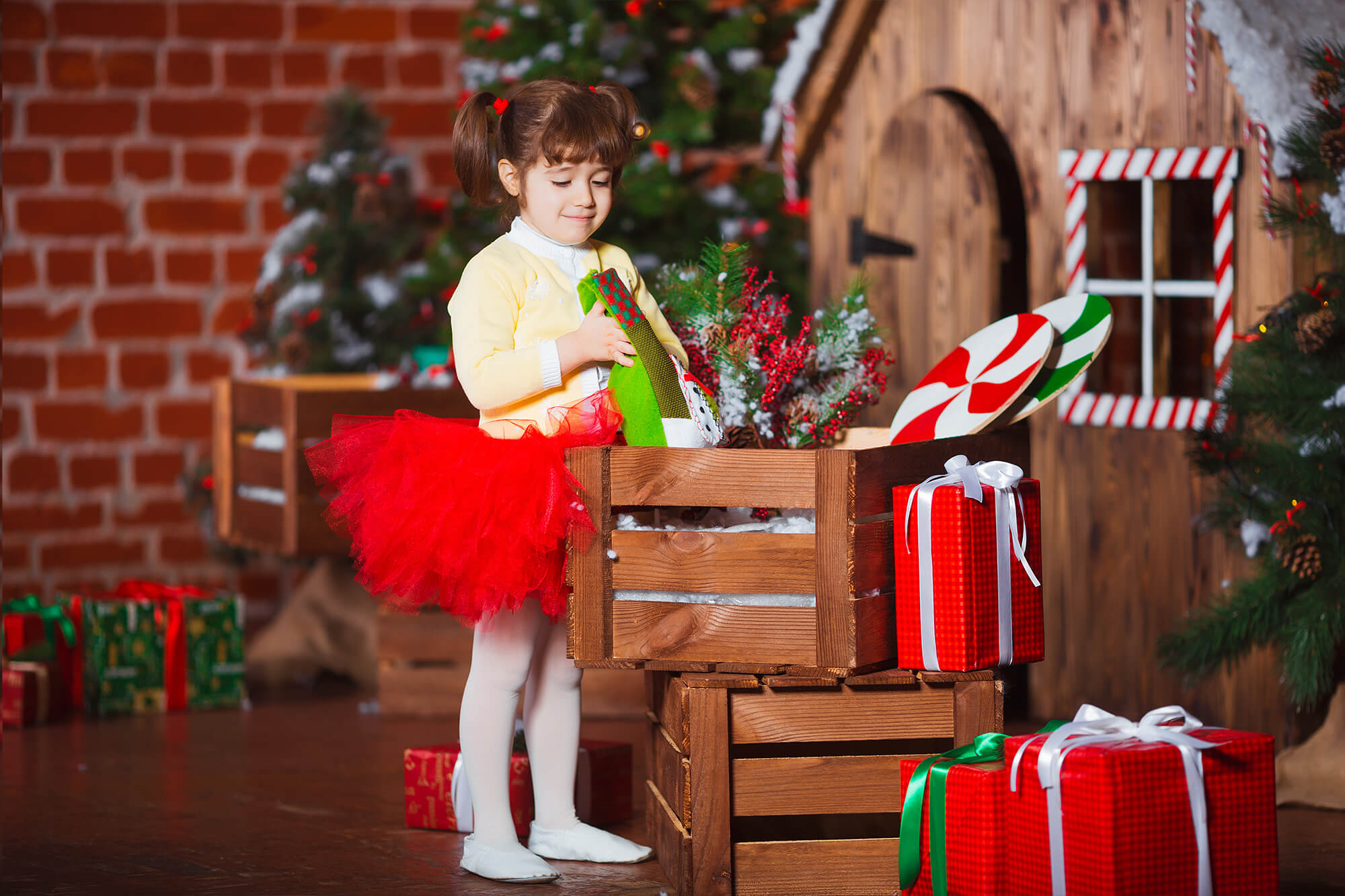 Christmas Wooden House Candy Photography Backdrop HC101501