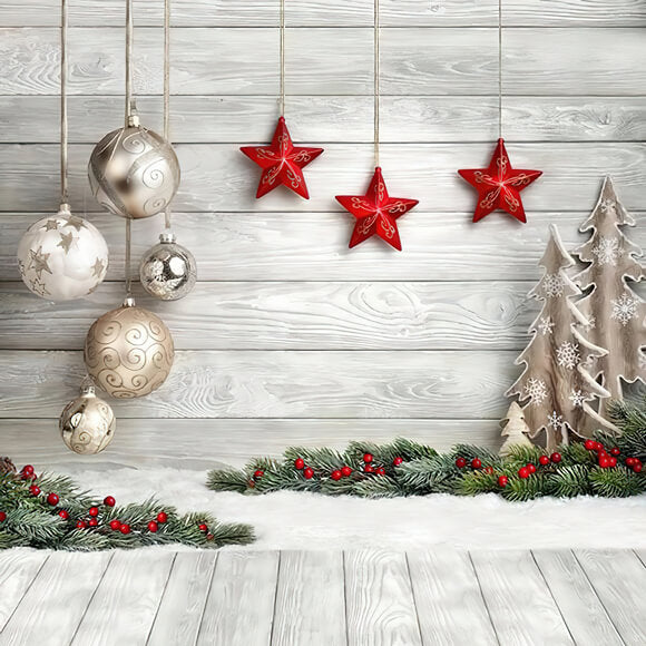 Christmas Decorations Wood Floor Photography Backdrop LV-866