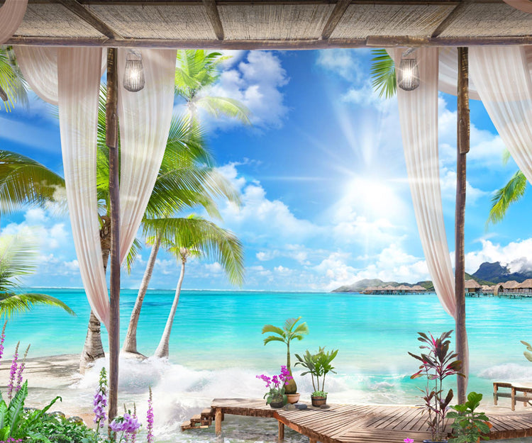 10x10ft Beach Blue Ocean Seaside Scenery Photography Backdrop LV-868 (only 1)