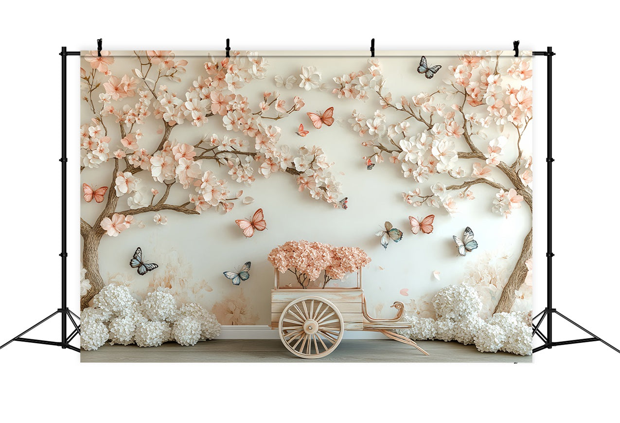 Spring Photography Backdrops Cherry Blossom Butterfly Backdrop LXX1-1