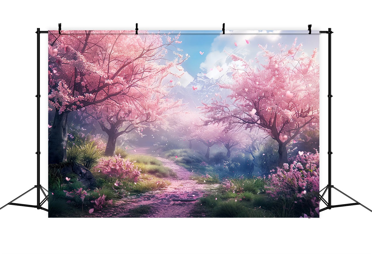 Spring Photography Backdrops Cherry Blossom Mountain Backdrop LXX1-100