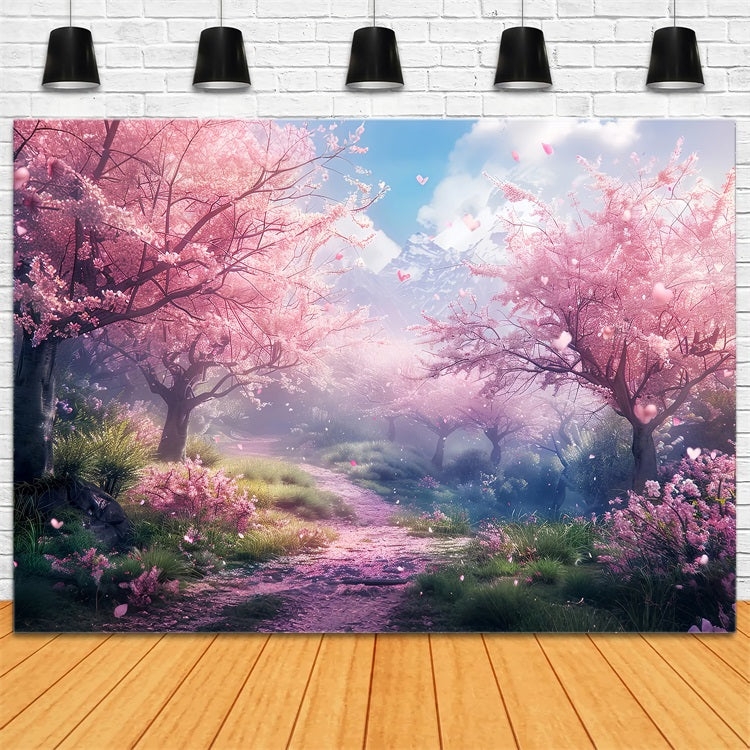 Spring Photography Backdrops Cherry Blossom Mountain Backdrop LXX1-100