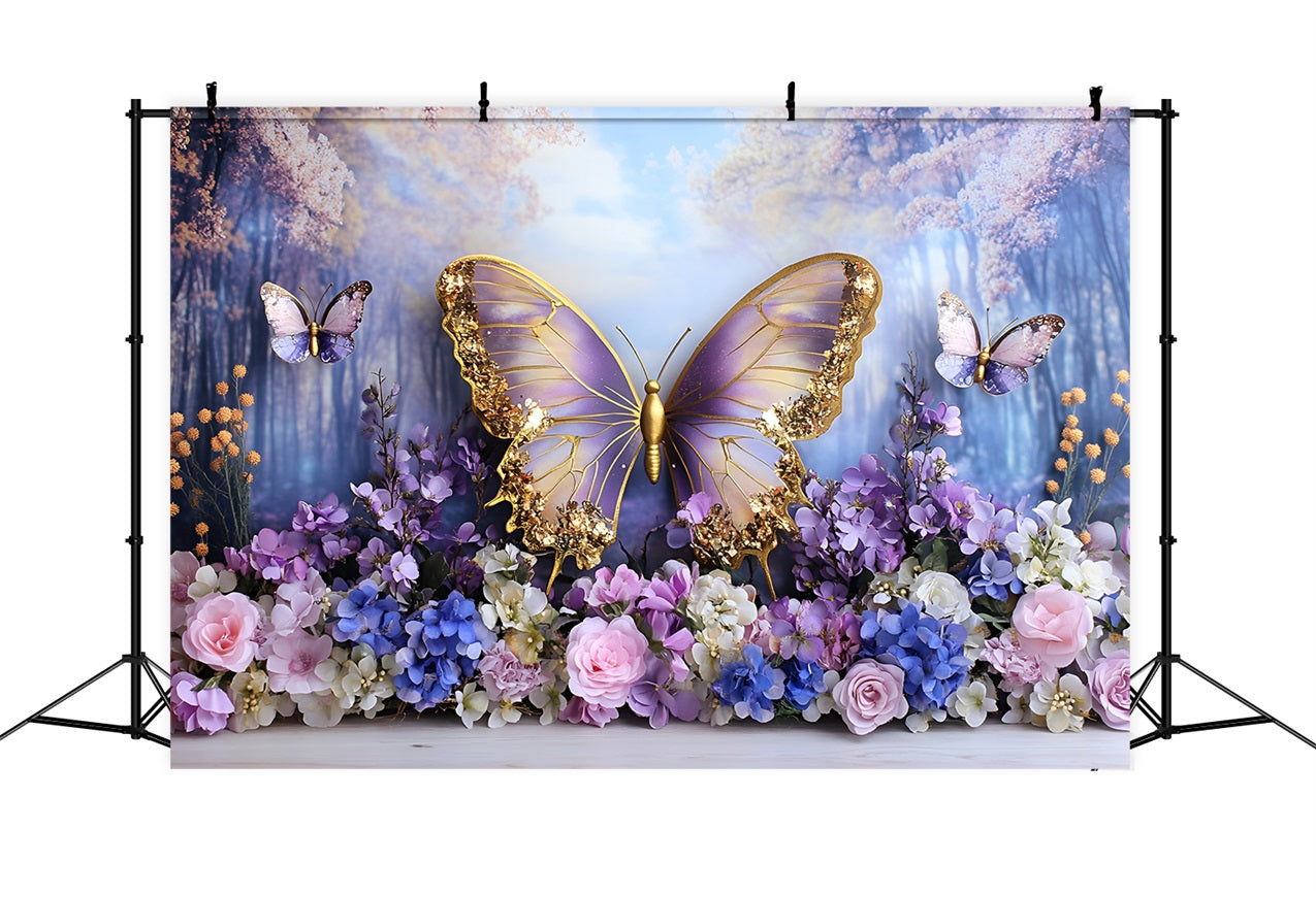 Spring Backdrop Photography Fairyland Purple Gold Butterfly Backdrop LXX1-106