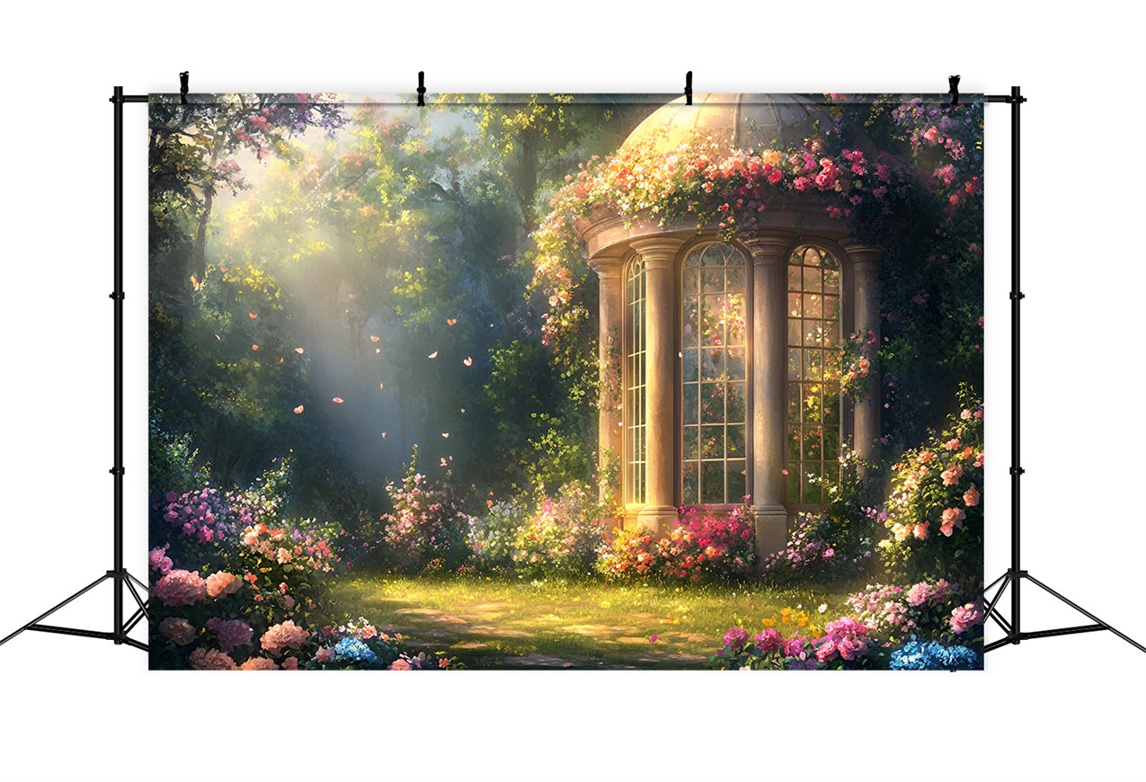 Spring Photography Backdrop Sunlit Rose Garden Pavilion Backdrop LXX1-108