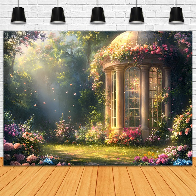 Spring Photography Backdrop Sunlit Rose Garden Pavilion Backdrop LXX1-108