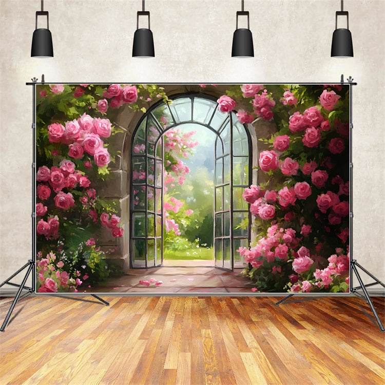 Spring Picture Backdrop Garden Archway Pink Roses Backdrop LXX1-114