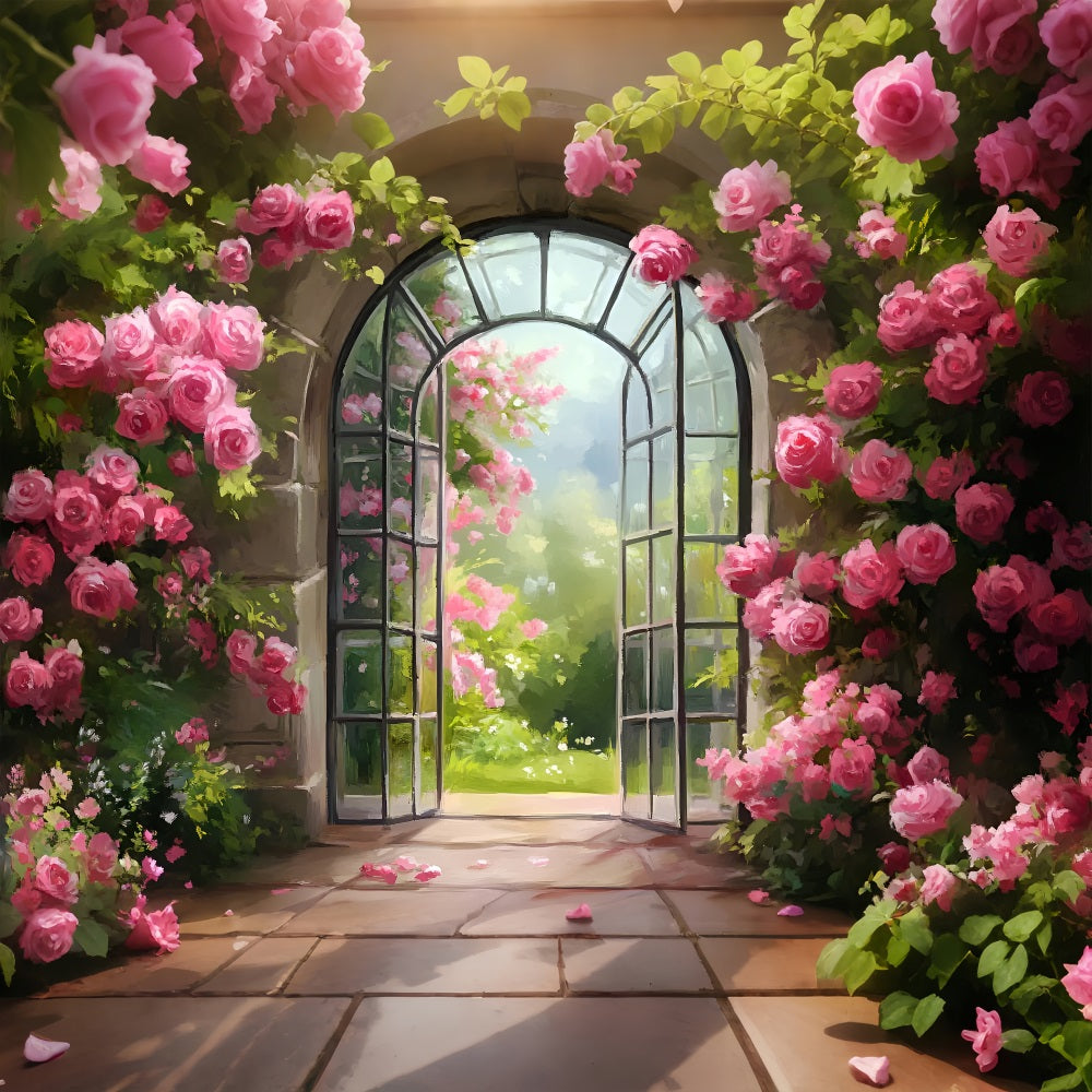 Spring Picture Backdrop Garden Archway Pink Roses Backdrop LXX1-114