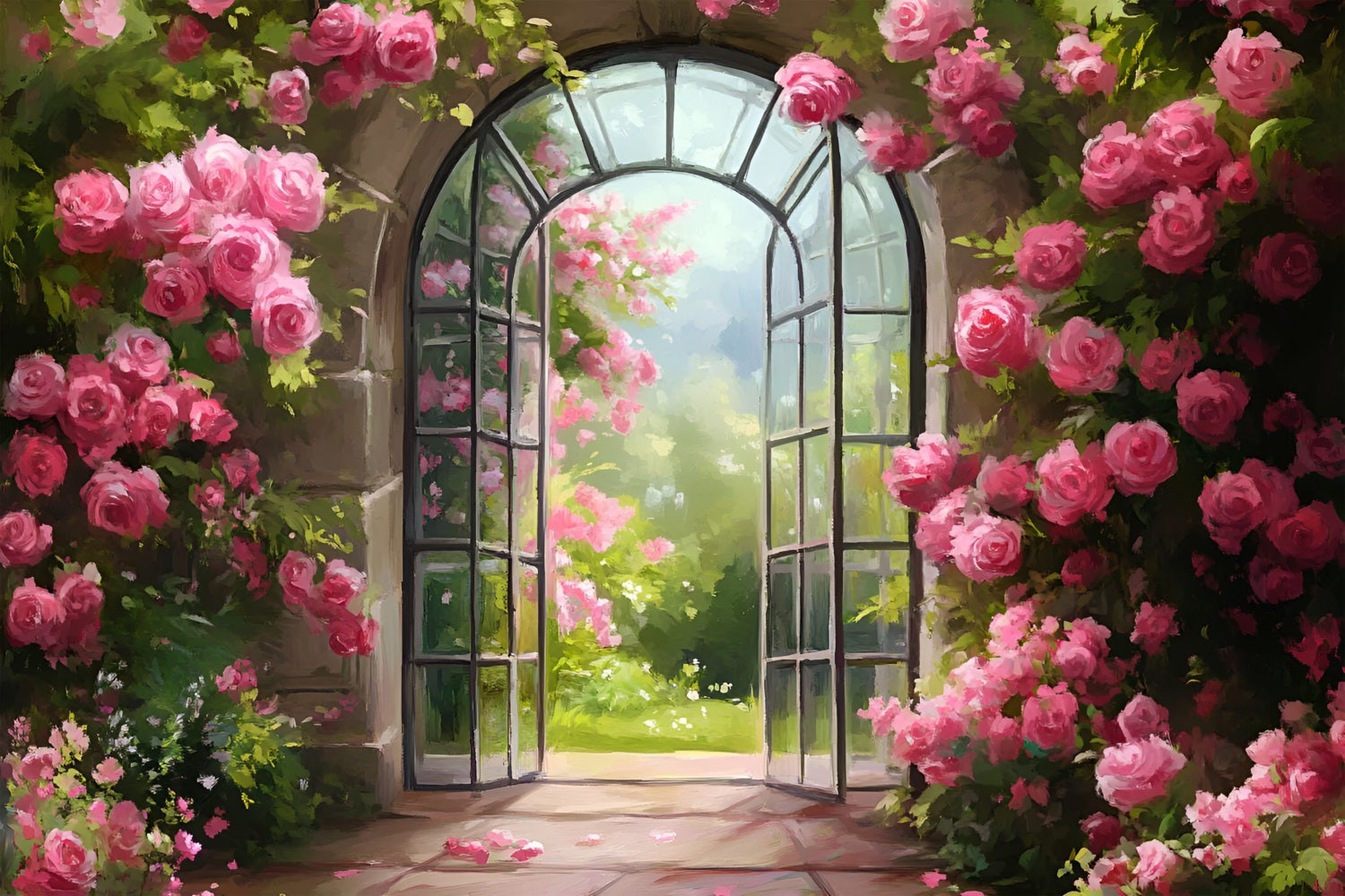 Spring Picture Backdrop Garden Archway Pink Roses Backdrop LXX1-114