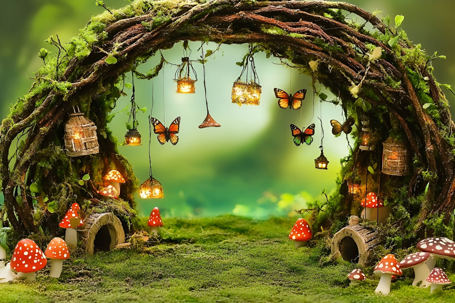 Spring Picture Backdrops Fairy Woodland Scene Mushrooms Backdrop LXX1-116