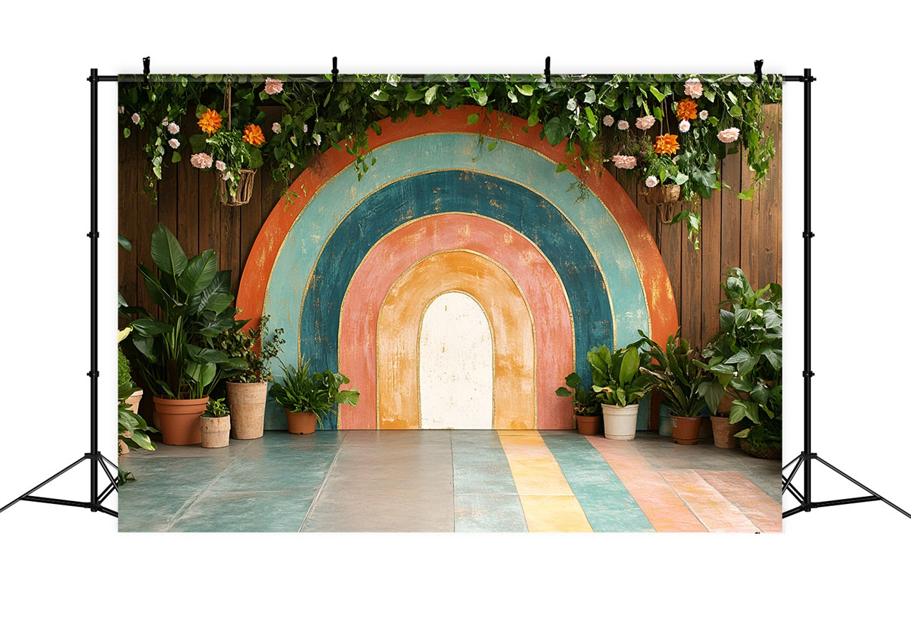 Spring Backdrop Images Rainbow Indoor Garden Photography Backdrop LXX1-117