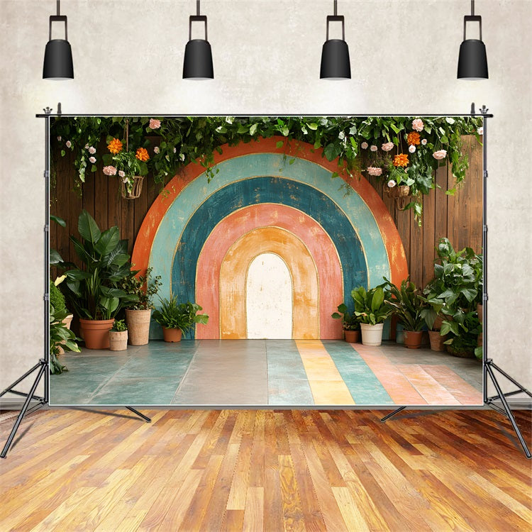 Spring Backdrop Images Rainbow Indoor Garden Photography Backdrop LXX1-117