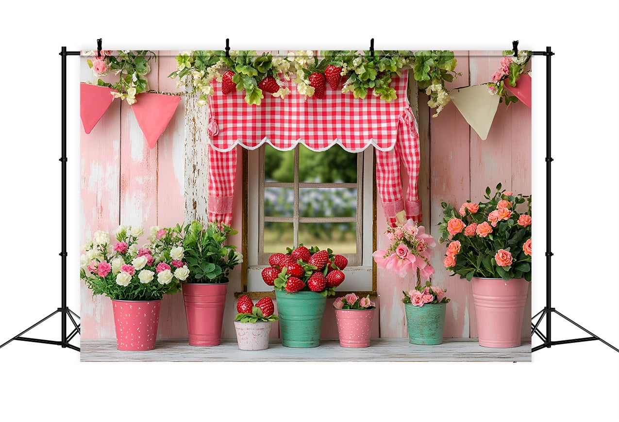 Spring Backdrop Photography Strawberry Floral Cottage Backdrop LXX1-119