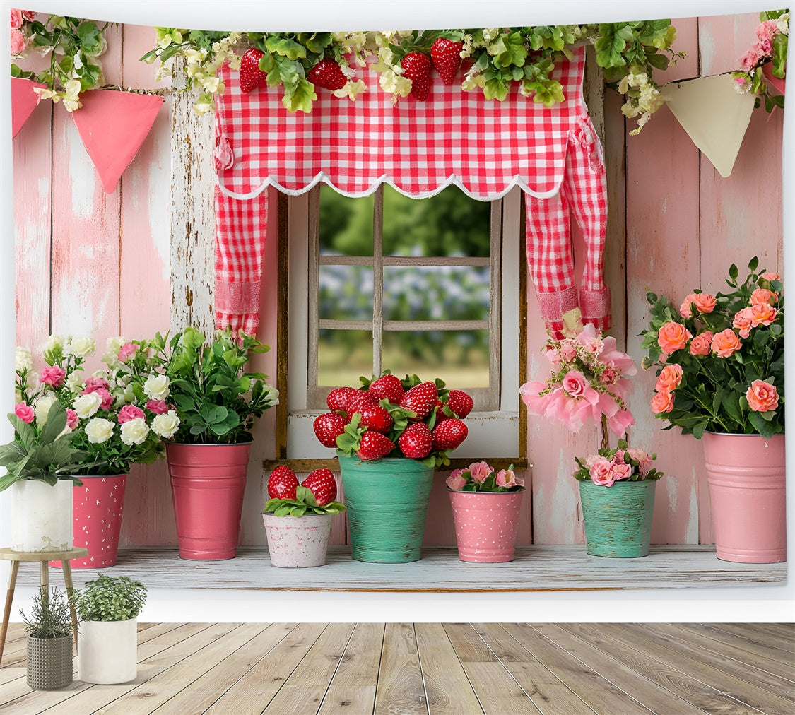 Spring Backdrop Photography Strawberry Floral Cottage Backdrop LXX1-119