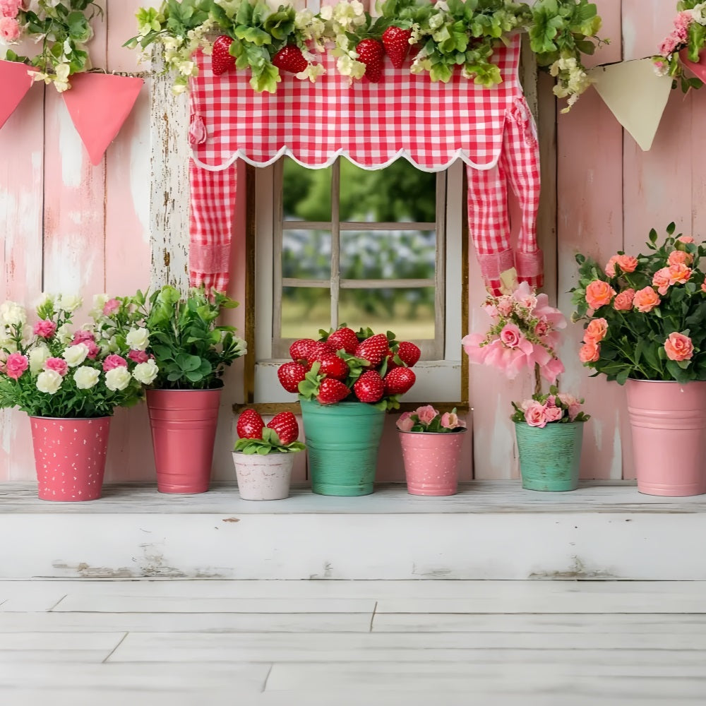 Spring Backdrop Photography Strawberry Floral Cottage Backdrop LXX1-119