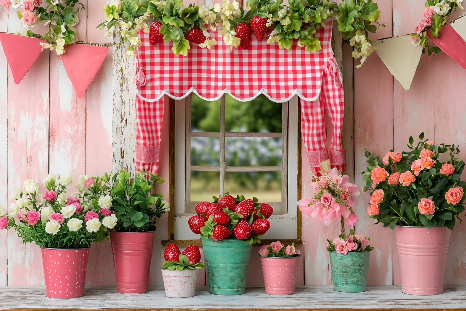 Spring Backdrop Photography Strawberry Floral Cottage Backdrop LXX1-119