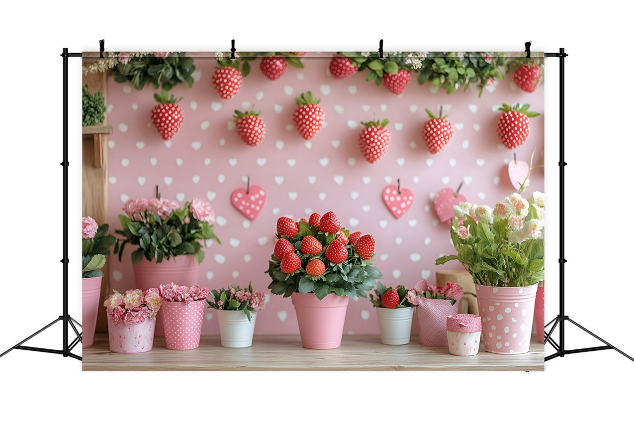 Spring Backdrops Photography Heart Strawberry Wall Decor Backdrop LXX1-120