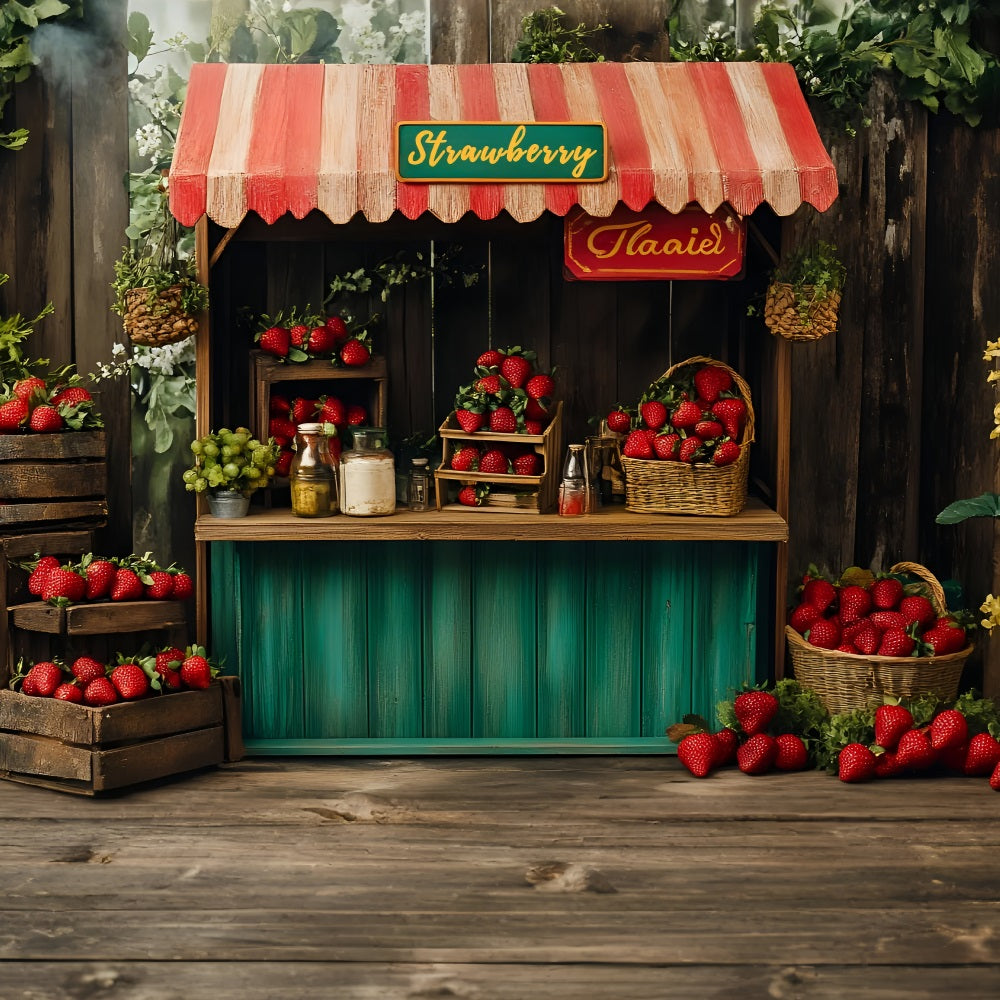 Spring Backdrops Picked Strawberries Market Scene Backdrop LXX1-121