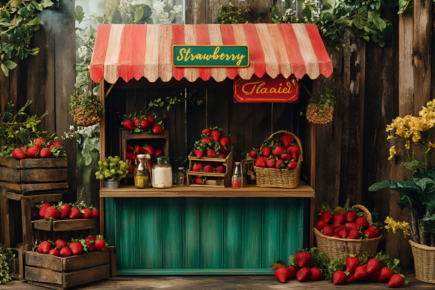 Spring Backdrops Picked Strawberries Market Scene Backdrop LXX1-121