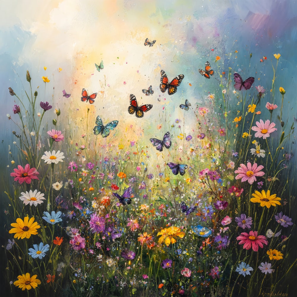 Photo Backdrop Spring ildflower Butterfly Field Backdrop LXX1-122