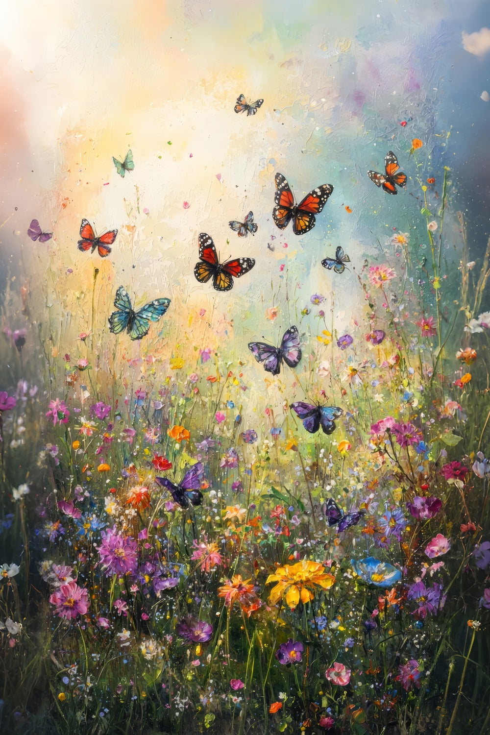 Photo Backdrop Spring ildflower Butterfly Field Backdrop LXX1-122