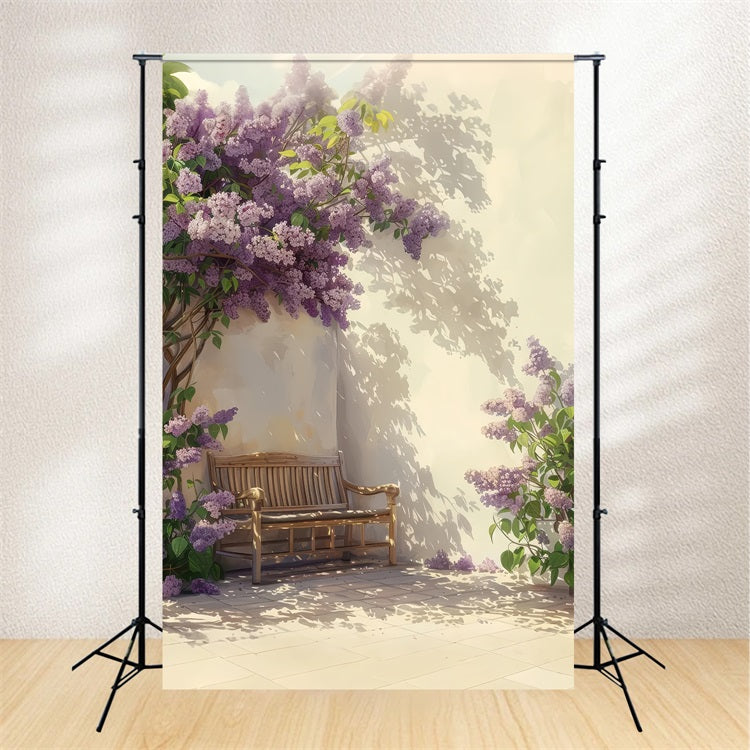 Backdrops Spring Elegant Lilac Bench Wall Background LXX1-126