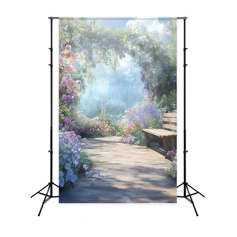 Photography Spring Backdrop Idyllic Floral Archway Bench Backdrop LXX1-127