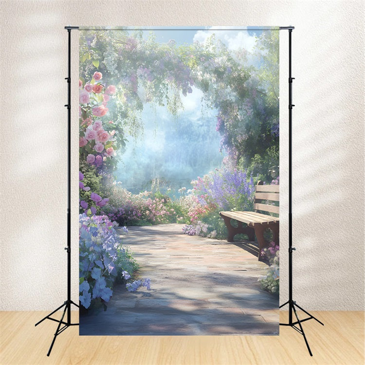 Photography Spring Backdrop Idyllic Floral Archway Bench Backdrop LXX1-127