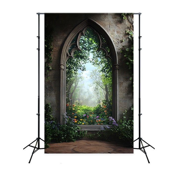 Spring Backdrop Pictures Fairytale Gothic Window Forest Backdrop LXX1-129