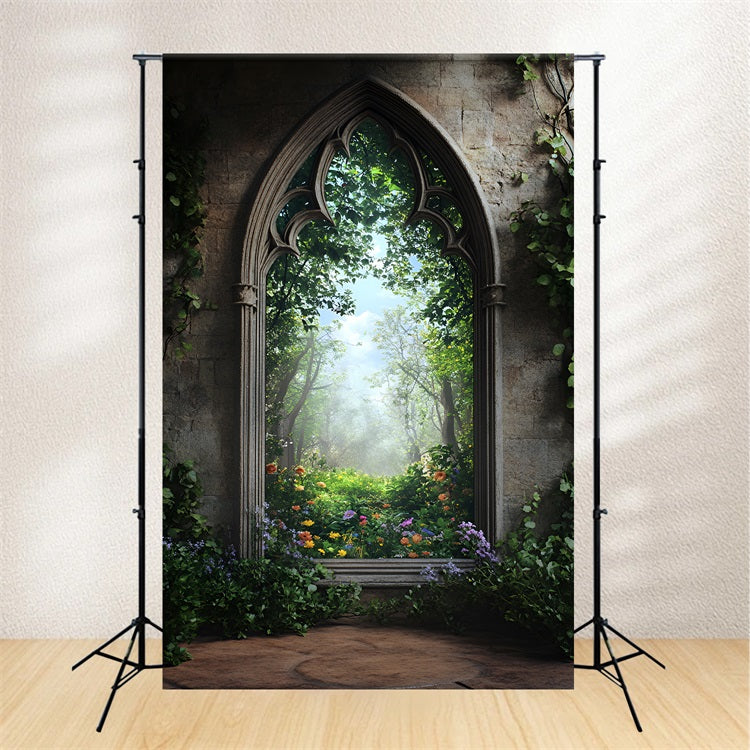 Spring Backdrop Pictures Fairytale Gothic Window Forest Backdrop LXX1-129