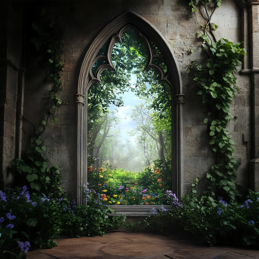 Spring Backdrop Pictures Fairytale Gothic Window Forest Backdrop LXX1-129