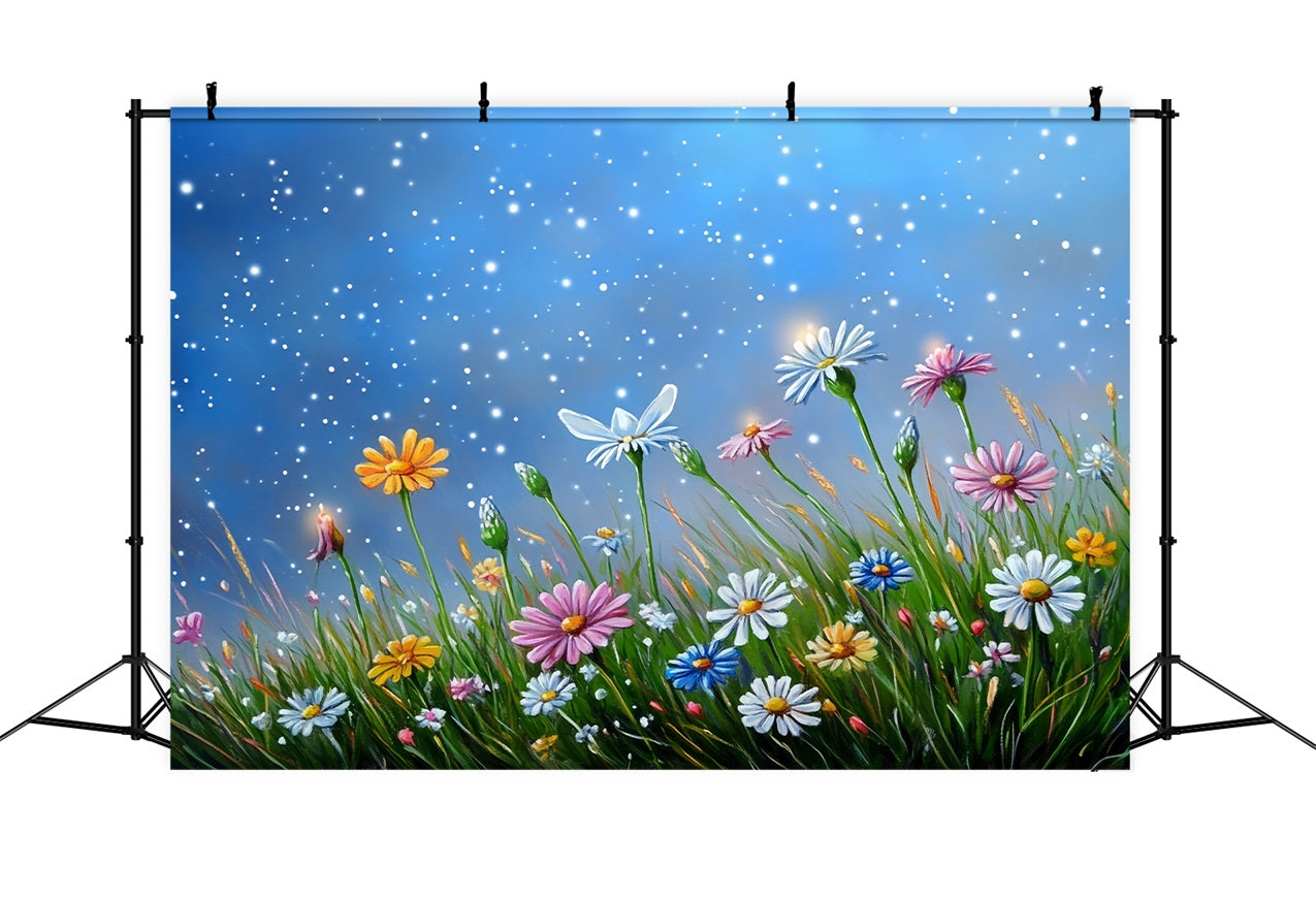 Spring Picture Backdrops Illuminated Wildflowers Starry Skies Backdrop LXX1-13