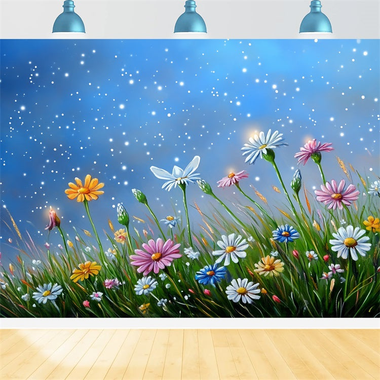 Spring Picture Backdrops Illuminated Wildflowers Starry Skies Backdrop LXX1-13