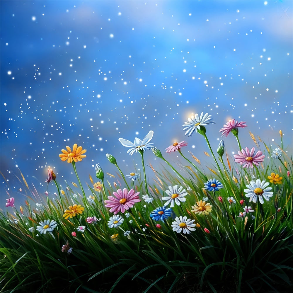 Spring Picture Backdrops Illuminated Wildflowers Starry Skies Backdrop LXX1-13