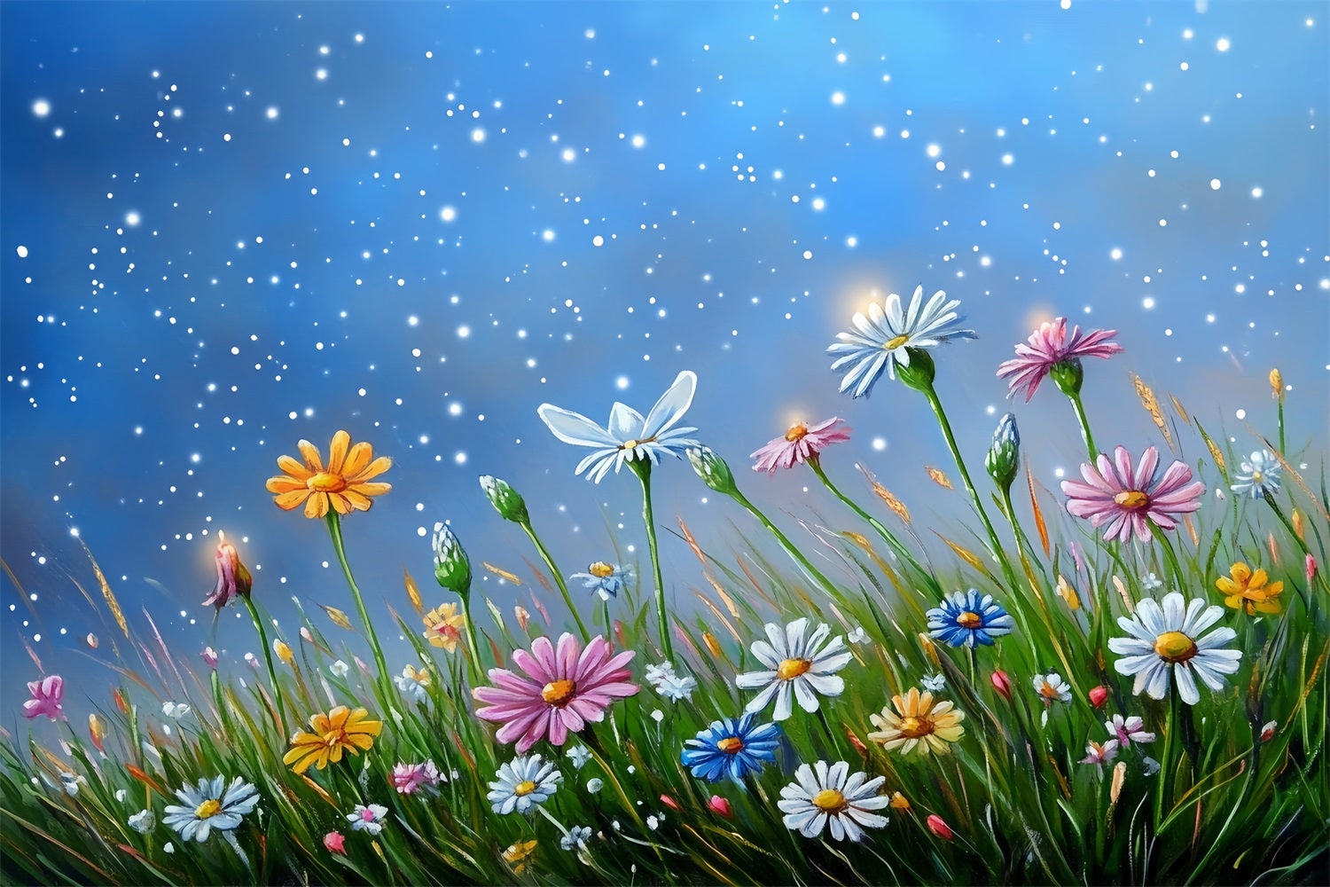 Spring Picture Backdrops Illuminated Wildflowers Starry Skies Backdrop LXX1-13