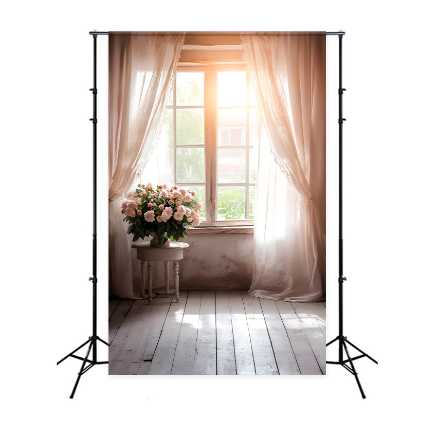 Spring Themed Backdrop Rustic Window Pink Flowers Backdrop LXX1-131