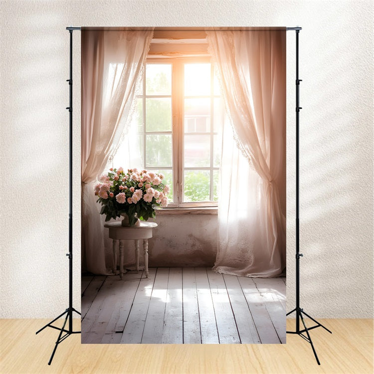 Spring Themed Backdrop Rustic Window Pink Flowers Backdrop LXX1-131