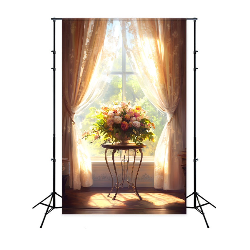 Spring Floral Backdrop Sun-Drenched Window Decor Backdrop LXX1-132