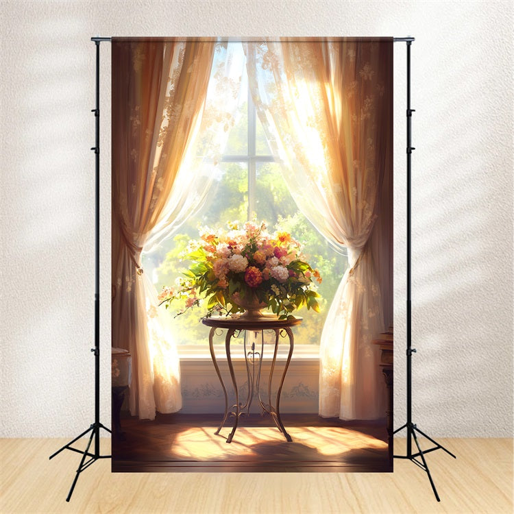 Spring Floral Backdrop Sun-Drenched Window Decor Backdrop LXX1-132