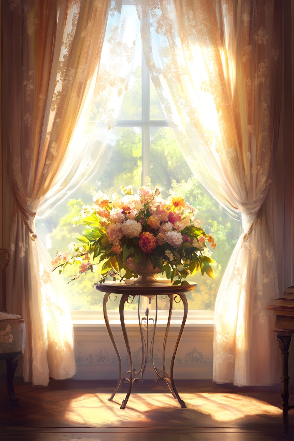 Spring Floral Backdrop Sun-Drenched Window Decor Backdrop LXX1-132